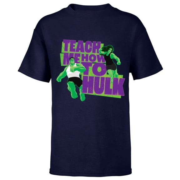 Marvel Studios She-Hulk & Hulk Teach Me How to Hulk Disney+ - Short Sleeve T-Shirt for Kids - Customized-Navy