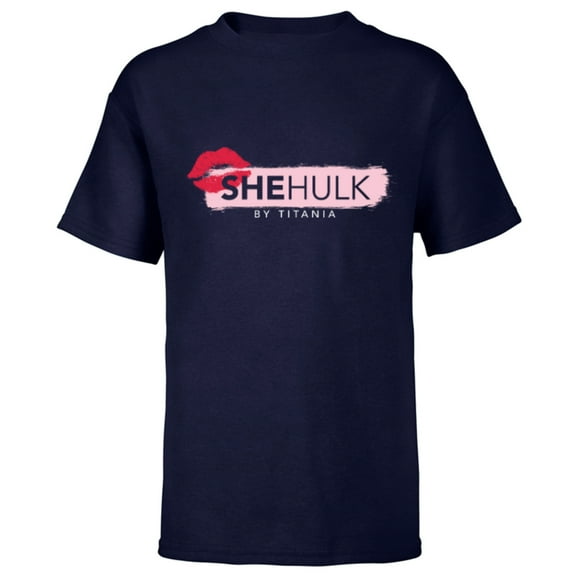 Marvel Studios She-Hulk by Titania Kiss Logo Dark Disney+ - Short Sleeve T-Shirt for Kids - Customized-Navy