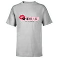 thumbnail image 1 of Marvel Studios She-Hulk by Titania Kiss Logo Light Disney+ - Short Sleeve T-Shirt for Kids - Customized-Athletic Heather, 1 of 5