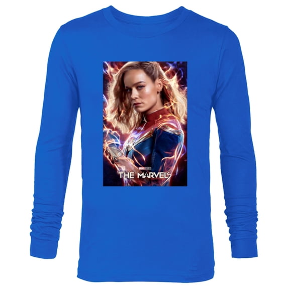 Marvel Studios The Marvels Captain Marvel Carol Cosmic Power - Long Sleeve T-Shirt for Men - Customized-Navy