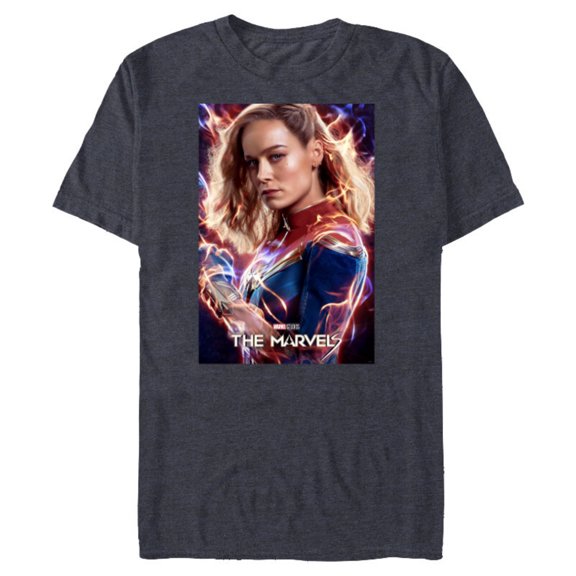Marvel Studios The Marvels Captain Marvel Carol Cosmic Power - Short Sleeve Blended T-Shirt for Adults - Customized-Navy Heather