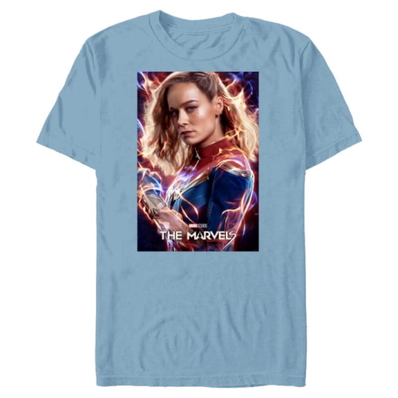 Marvel Studios The Marvels Captain Marvel Carol Cosmic Power - Short Sleeve Blended T-Shirt for Adults - Customized-Ocean Blue