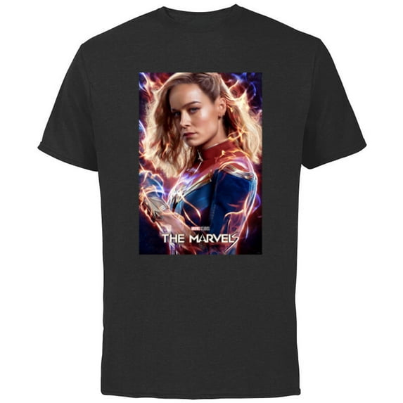 Marvel Studios The Marvels Captain Marvel Carol Cosmic Power - Short Sleeve Cotton T-Shirt for Adults - Customized-Black