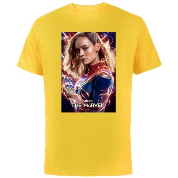 Marvel Studios The Marvels Captain Marvel Carol Cosmic Power - Short Sleeve Cotton T-Shirt for Adults - Customized-Yellow