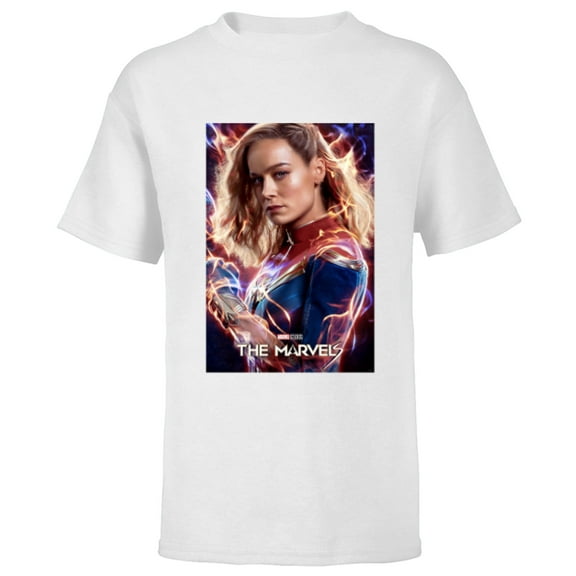 Marvel Studios The Marvels Captain Marvel Carol Cosmic Power - Short Sleeve T-Shirt for Kids - Customized-White
