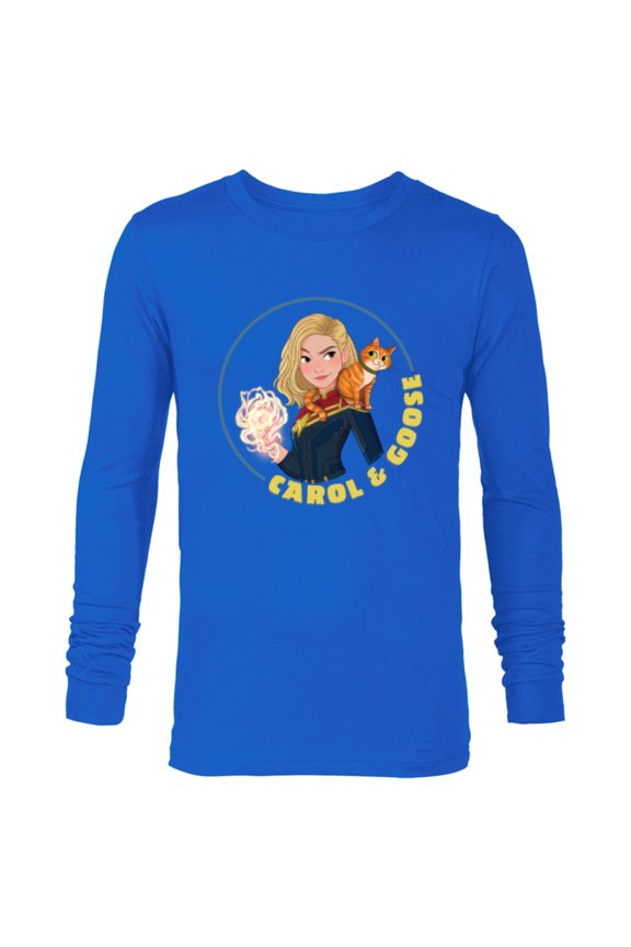 Studios The Marvels Captain Marvel Toon Carol & Goose - Long Sleeve T-Shirt for Men - Customized-Navy