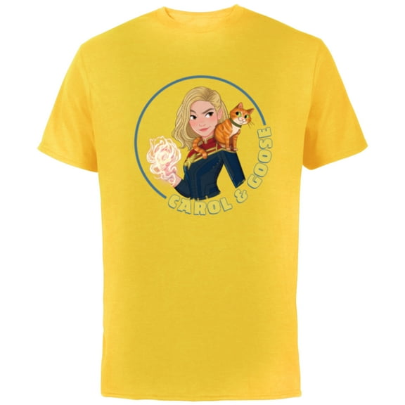 Marvel Studios The Marvels Captain Marvel Toon Carol & Goose - Short Sleeve Cotton T-Shirt for Adults - Customized-Yellow