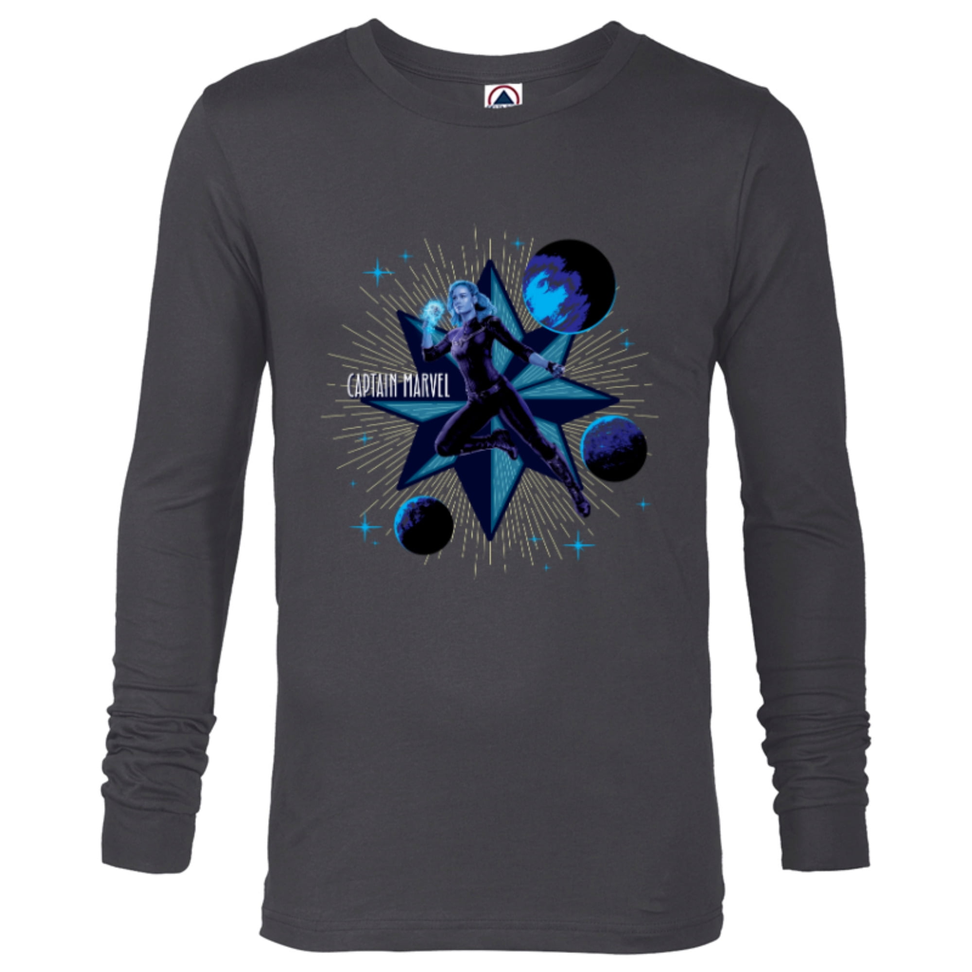 Marvel Studios The Marvels Captain Marvel and Star Symbol Long Sleeve T Shirt for Men Customized Charcoal Heather Walmart
