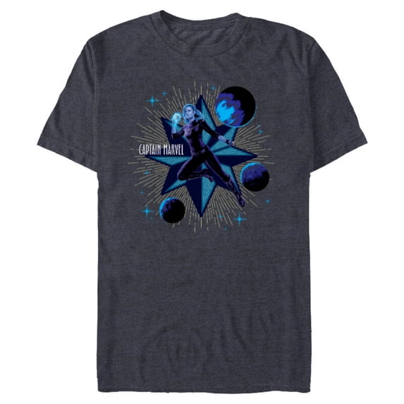 Marvel Studios The Marvels Captain Marvel and Star Symbol - Short Sleeve Blended T-Shirt for Adults - Customized-Navy Heather
