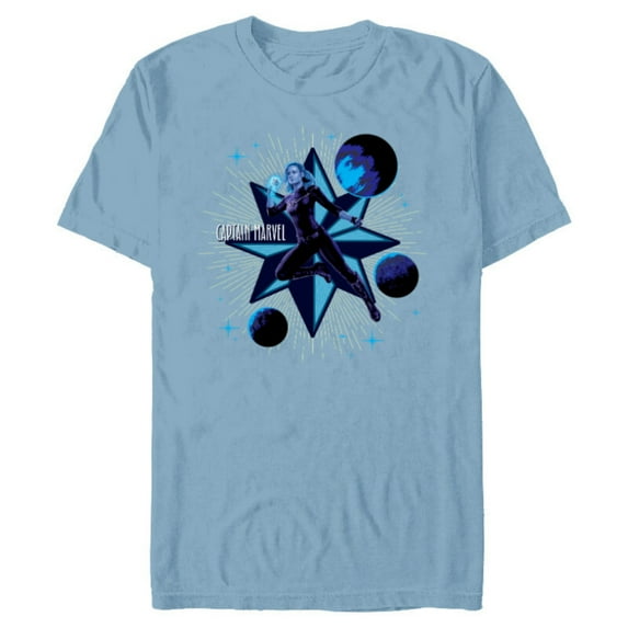 Marvel Studios The Marvels Captain Marvel and Star Symbol - Short Sleeve Blended T-Shirt for Adults - Customized-Ocean Blue