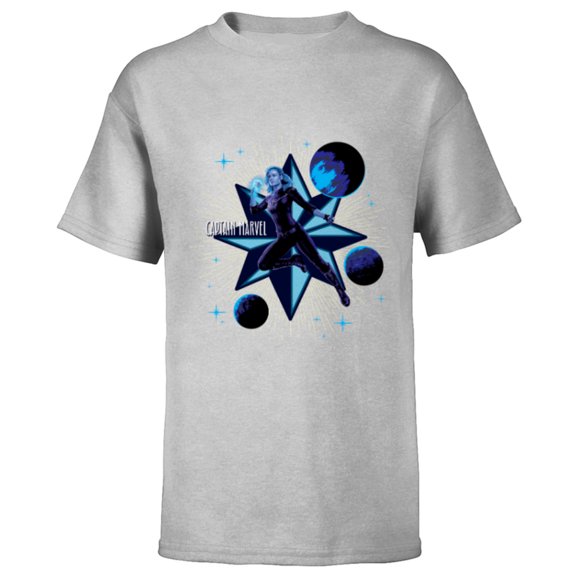Marvel Studios The Marvels Captain Marvel and Star Symbol - Short Sleeve T-Shirt for Kids - Customized-Athletic Heather