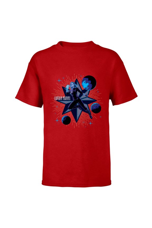Studios The Marvels Captain Marvel and Star Symbol - Short Sleeve T-Shirt for Kids - Customized-Red