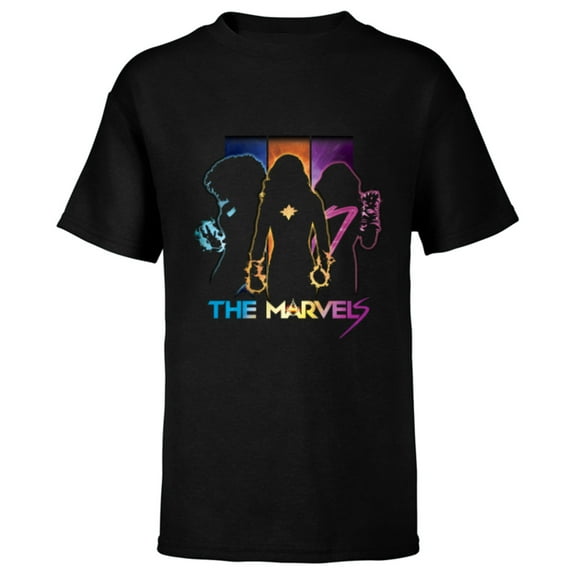 Marvel Studios The Marvels Color Silhouette Super Heroes - Short Sleeve T-Shirt for Kids - Customized-Black