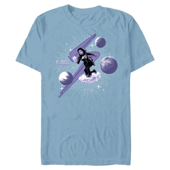 Marvel Studios The Marvels Ms. Marvel Kamala Khan and Symbol - Short Sleeve Blended T-Shirt for Adults - Customized-Ocean Blue