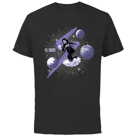 Marvel Studios The Marvels Ms. Marvel Kamala Khan and Symbol - Short Sleeve Cotton T-Shirt for Adults - Customized-Black