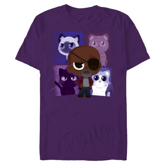 Marvel Studios The Marvels Nick Fury and Flerkittens Cute - Short Sleeve Blended T-Shirt for Adults - Customized-Purple