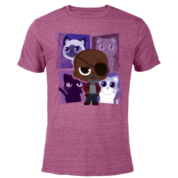 Marvel Studios The Marvels Nick Fury and Flerkittens Cute - Short Sleeve Blended T-Shirt for Adults - Customized-Purple