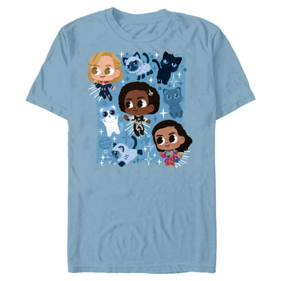 Marvel Studios The Marvels Super Heroes and Flerkittens Cute - Short Sleeve Blended T-Shirt for Adults - Customized-Ocean Blue