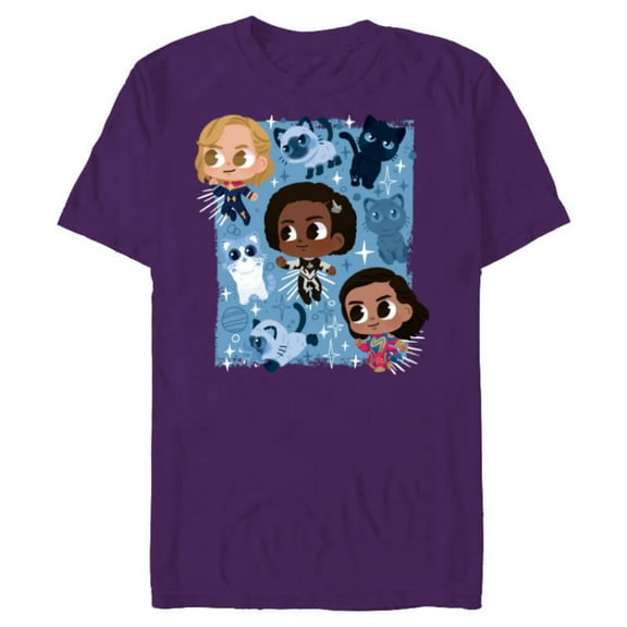Marvel Studios The Marvels Super Heroes and Flerkittens Cute - Short Sleeve Blended T-Shirt for Adults - Customized-Purple