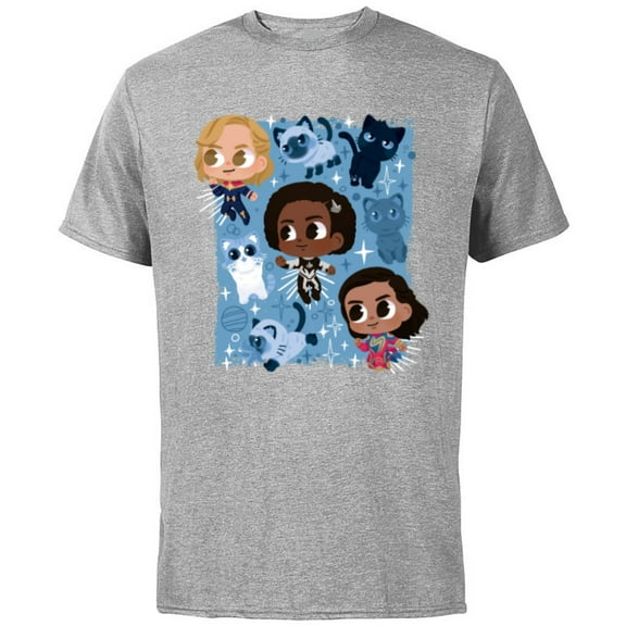 Marvel Studios The Marvels Super Heroes and Flerkittens Cute - Short Sleeve Cotton T-Shirt for Adults - Customized-Athletic Heather