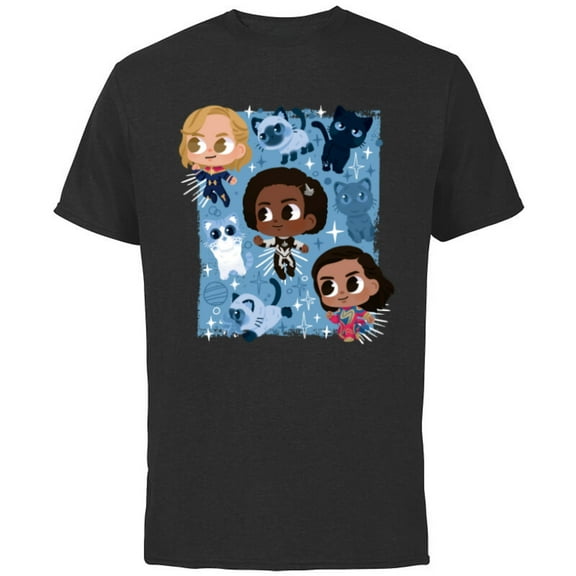 Marvel Studios The Marvels Super Heroes and Flerkittens Cute - Short Sleeve Cotton T-Shirt for Adults - Customized-Black
