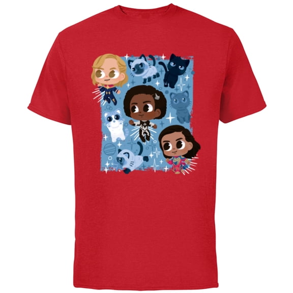 Marvel Studios The Marvels Super Heroes and Flerkittens Cute - Short Sleeve Cotton T-Shirt for Adults - Customized-Red