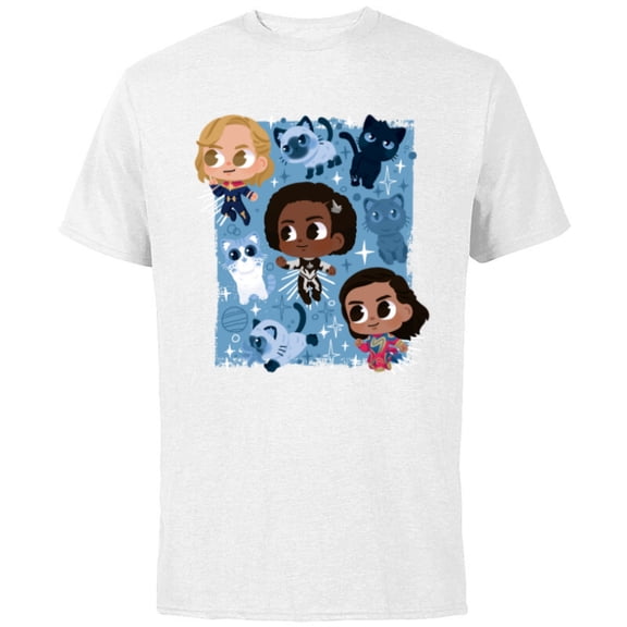 Marvel Studios The Marvels Super Heroes and Flerkittens Cute - Short Sleeve Cotton T-Shirt for Adults - Customized-White