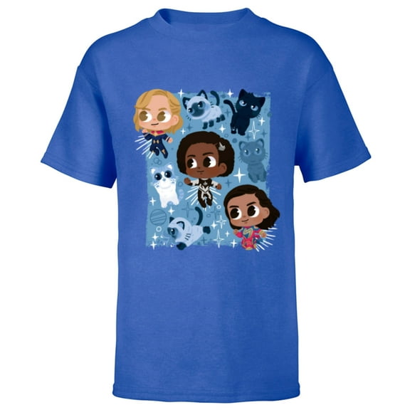 Marvel Studios The Marvels Super Heroes and Flerkittens Cute - Short Sleeve T-Shirt for Kids - Customized-Royal