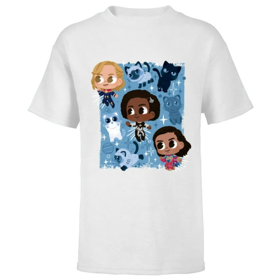 Marvel Studios The Marvels Super Heroes and Flerkittens Cute - Short Sleeve T-Shirt for Kids - Customized-White