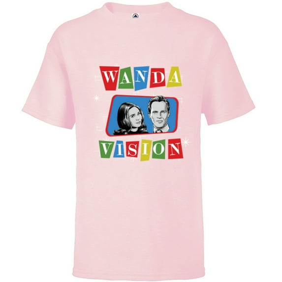Marvel Studios WandaVision Logo TV Sitcom Style Disney+ - Short Sleeve T-Shirt for Kids - Customized-Soft Pink