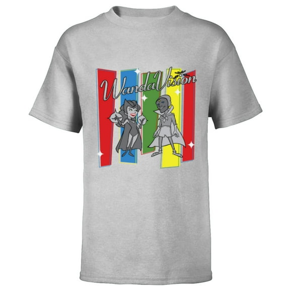 Marvel Studios WandaVision Logo TV Toon B&W Disney  - Short Sleeve T-Shirt for Kids - Customized-Athletic Heather