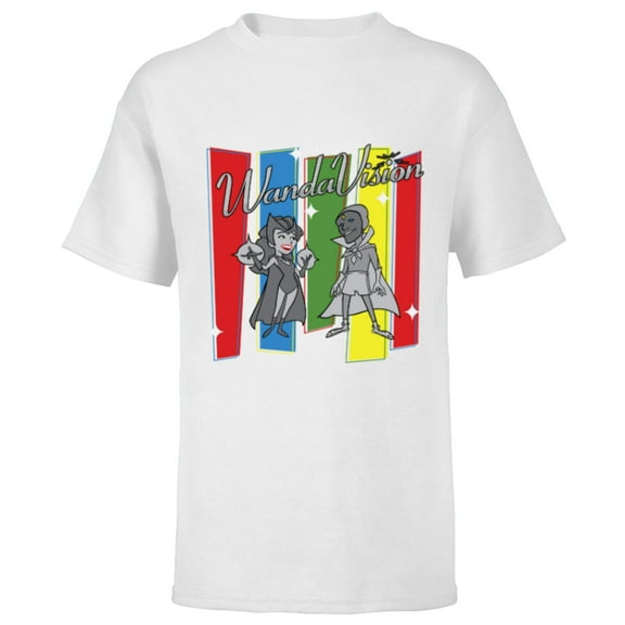 Marvel Studios WandaVision Logo TV Toon B&W Disney  - Short Sleeve T-Shirt for Kids - Customized-White