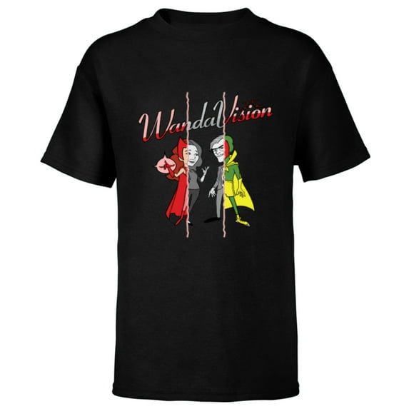 Marvel Studios WandaVision Logo Toon 1950s to 1990s Disney+ - Short Sleeve T-Shirt for Kids - Customized-Black