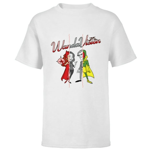Marvel Studios WandaVision Logo Toon 1950s to 1990s Disney - Short Sleeve T-Shirt for Kids - Customized-White