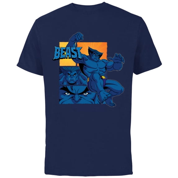 Marvel Studios X-Men ’97 Beast Logo Action Panels- Short Sleeve Cotton T-Shirt for Adults - Customized-Navy