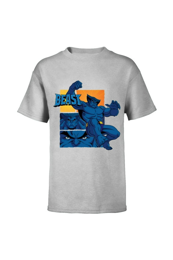 Studios X-Men ’97 Beast Logo Action Panels- Short Sleeve T-Shirt for Kids - Customized-Athletic Heather