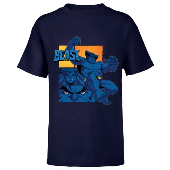 Marvel Studios X-Men ’97 Beast Logo Action Panels- Short Sleeve T-Shirt for Kids - Customized-Navy