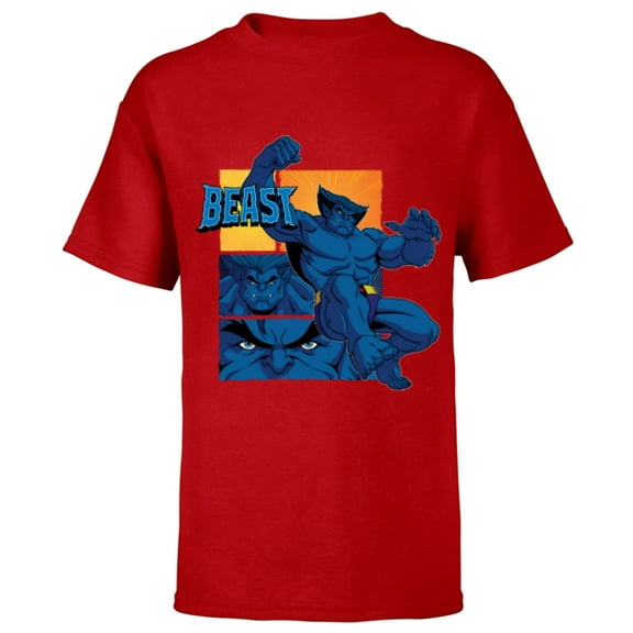 Marvel Studios X-Men ’97 Beast Logo Action Panels- Short Sleeve T-Shirt for Kids - Customized-Red