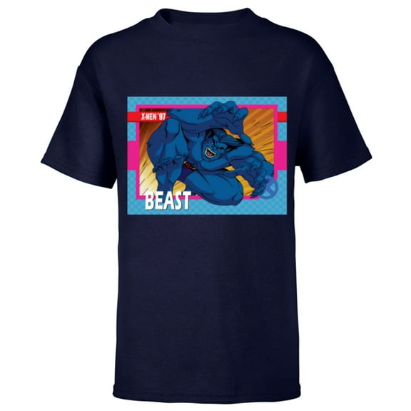 Marvel Studios X-Men ’97 Beast Retro Trading Card- Short Sleeve T-Shirt for Kids - Customized-Navy