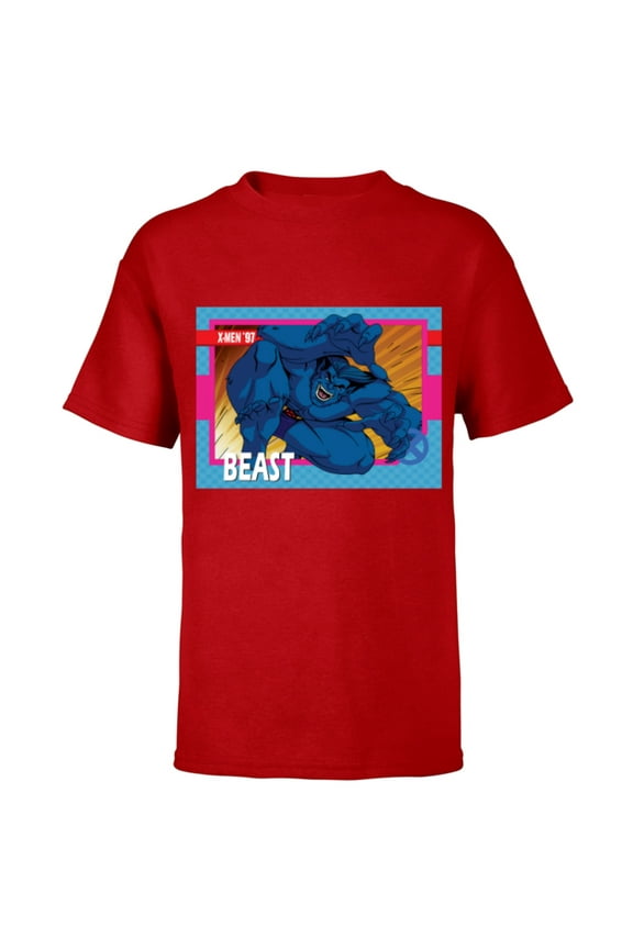 Studios X-Men ’97 Beast Retro Trading Card- Short Sleeve T-Shirt for Kids - Customized-Red