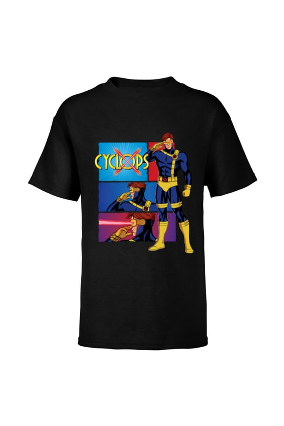Studios X-Men ’97 Cyclops Optic Blast Action Panels- Short Sleeve T-Shirt for Kids - Customized-Black