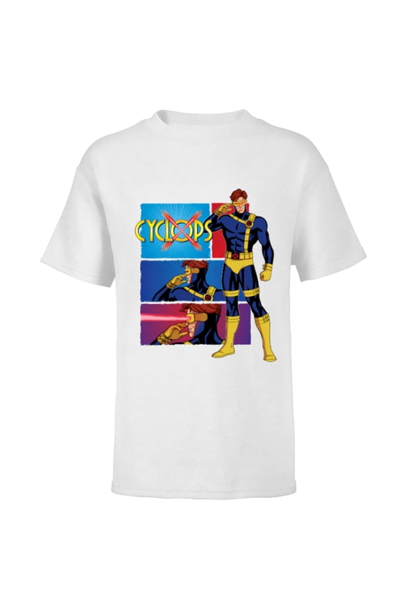 Studios X-Men ’97 Cyclops Optic Blast Action Panels- Short Sleeve T-Shirt for Kids - Customized-White