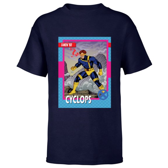 Marvel Studios X-Men ’97 Cyclops Retro Trading Card- Short Sleeve T-Shirt for Kids - Customized-Navy