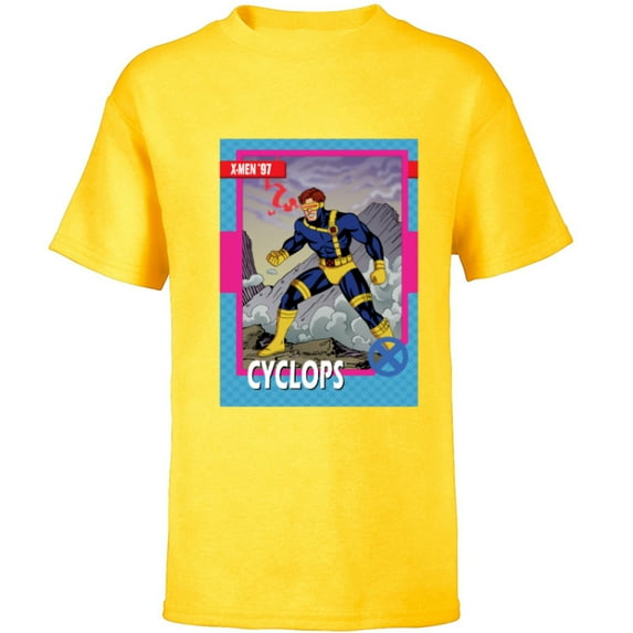 Marvel Studios X-Men ’97 Cyclops Retro Trading Card- Short Sleeve T-Shirt for Kids - Customized-Yellow