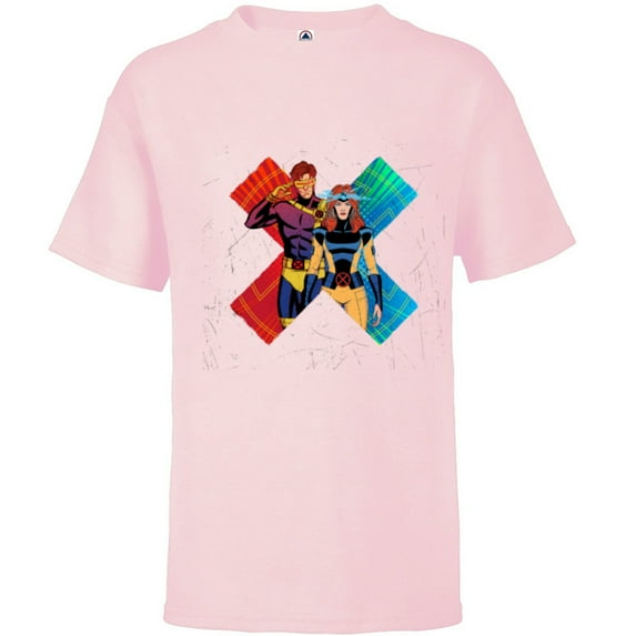 Marvel Studios X-Men ’97 Cyclops and Jean Grey X-Symbol- Short Sleeve T-Shirt for Kids - Customized-Soft Pink