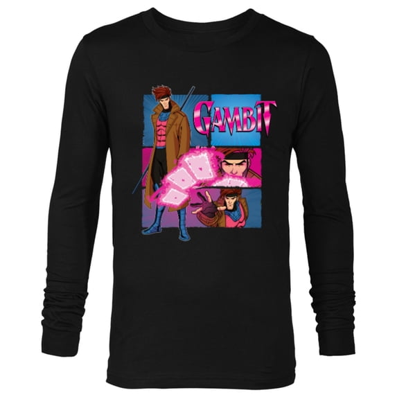 Marvel Studios X-Men ’97 Gambit Card Throw Action Panels- Long Sleeve T-Shirt for Men - Customized-Black