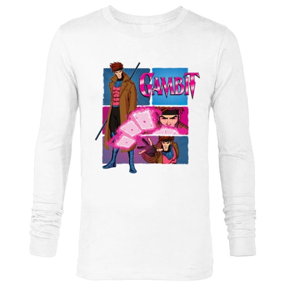 Marvel Studios X-Men ’97 Gambit Card Throw Action Panels- Long Sleeve T-Shirt for Men - Customized-White
