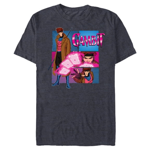 Marvel Studios X-Men ’97 Gambit Card Throw Action Panels- Short Sleeve Blended T-Shirt for Adults - Customized-Navy Heather