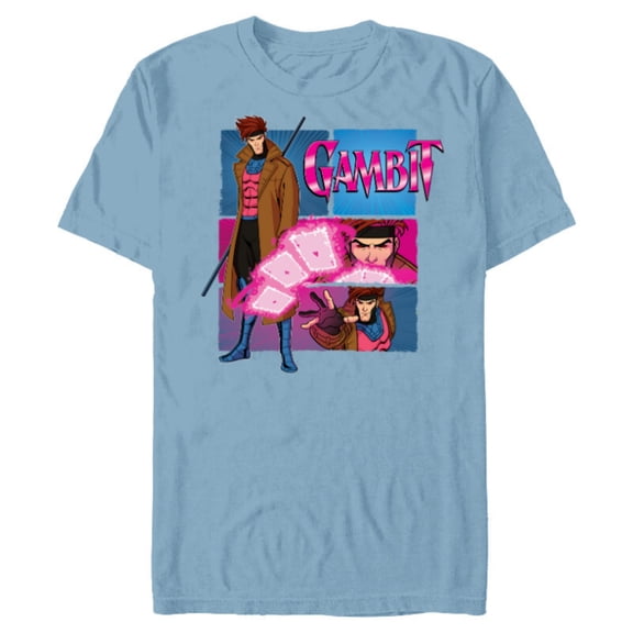 Marvel Studios X-Men ’97 Gambit Card Throw Action Panels- Short Sleeve Blended T-Shirt for Adults - Customized-Ocean Blue