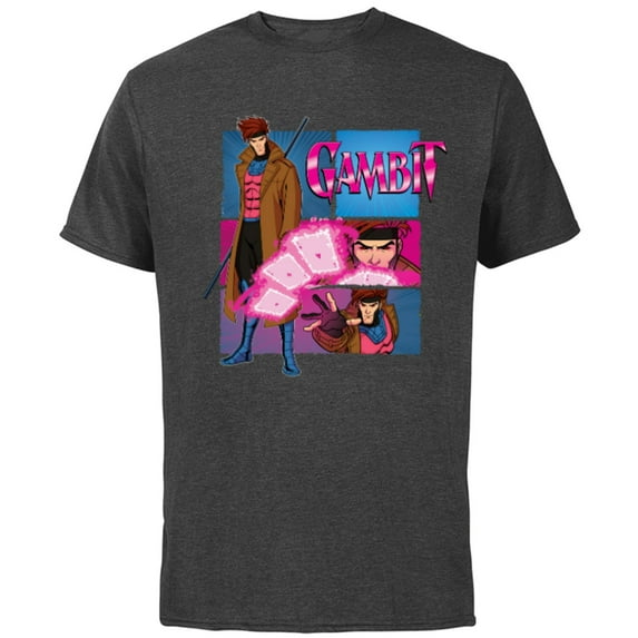 Marvel Studios X-Men ’97 Gambit Card Throw Action Panels- Short Sleeve Cotton T-Shirt for Adults - Customized-Charcoal